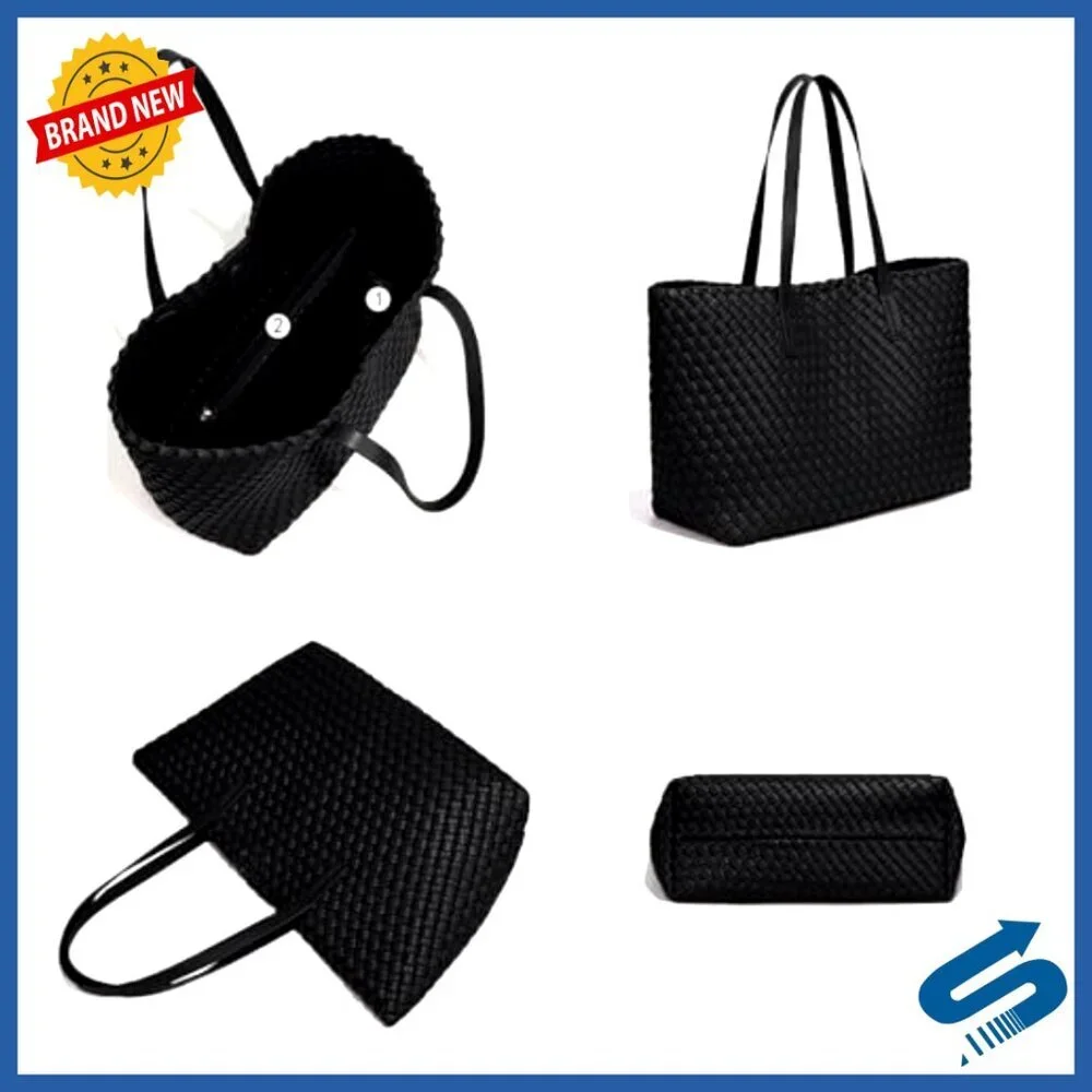Woven Leather Tote Bag Large Capacity Shoulder Bag Lightweight Travel Chic